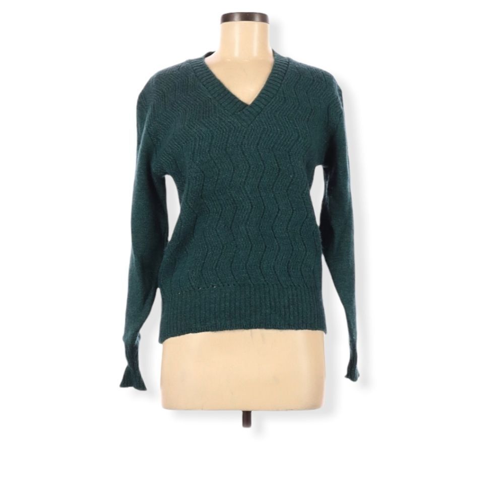 Vintage Sweater PBS New Zealand Virgin Wool Size S Pullover Forrest Green V-neck